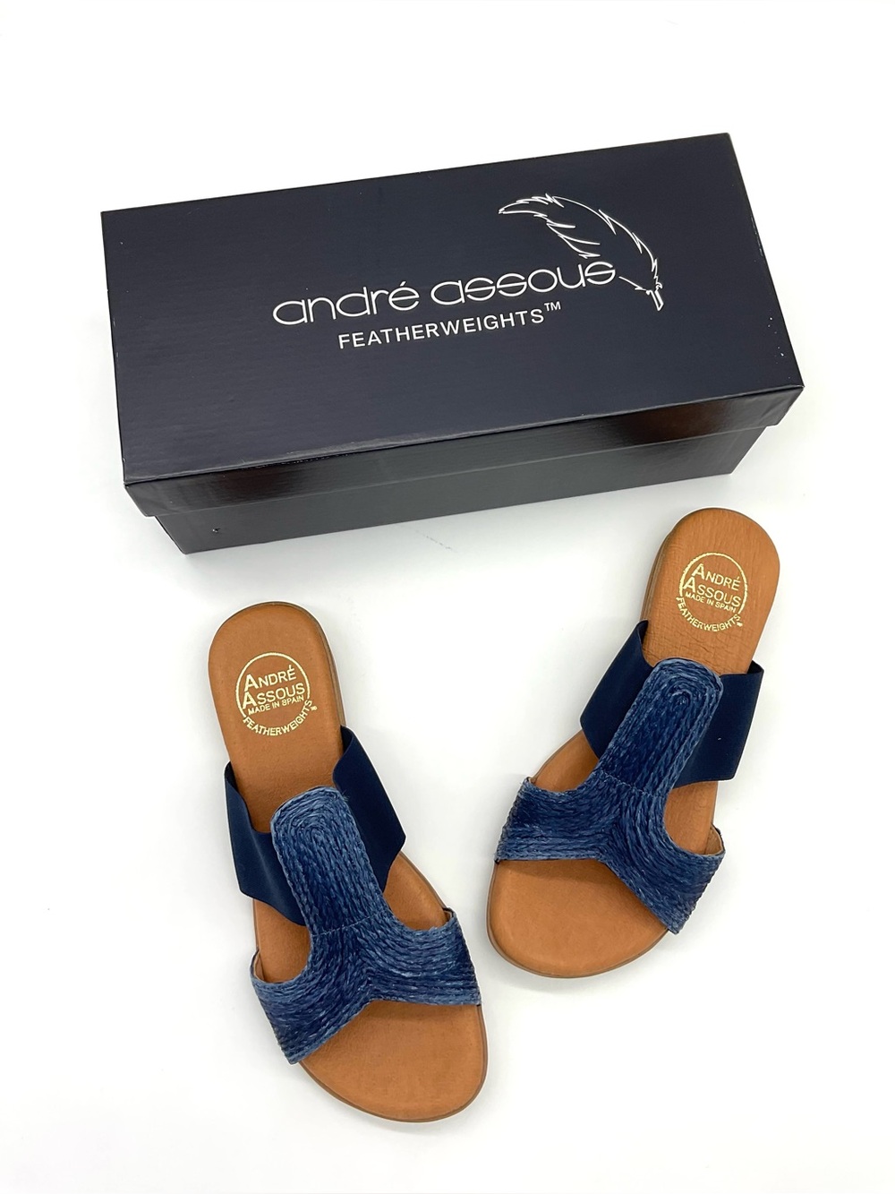Andre Assous Featherweights Navy Slide Sandals, Size 7M